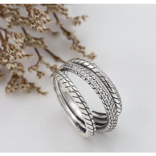 New Hot sale 925 sterling silver Triple Band Pave Snake Chain Pattern Ring woman zircon fine jewelry ring for girl birthday gift