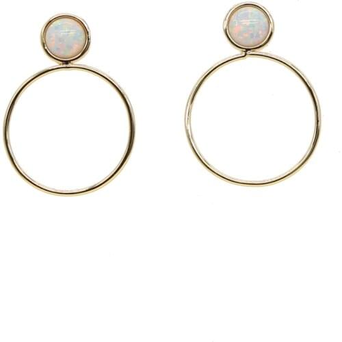 Wholesale Gold Color Fashion Jewelry Round opal stones Hoop Earrings For Women Girls
