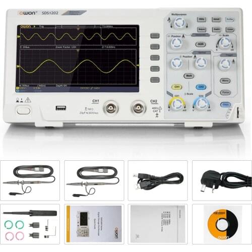 Owon SDS1102 Oscilloscope Oscillometer Digital Storage Oscilloscope 2CH 100MHz 1GS/s 7-inch LCD Display