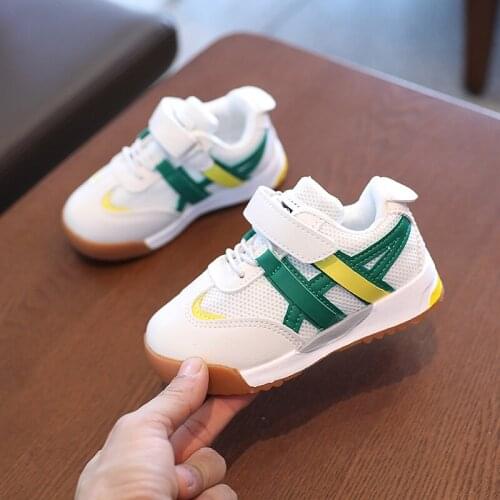 Child Pu Mesh Patchwork Shoes 2021 Spring New Kids Buckle Sneakers Boy Girl Non-slip Comfortable Run Walk Casual Shoe Size 26-36