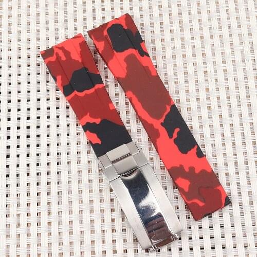 20mm Curved ends new Camo Blue Red Gray Green White Rubber Watchband Watch Strap For ROLE RX Daytona Submarine Sub-mariner Belt