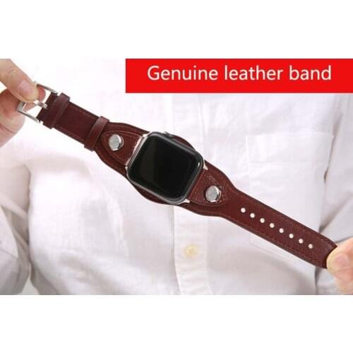 New Genuine Leather cuff strap for apple watch band series SE 6 5 4 40 44mm for iwatch 3 2 1 bracelet 38mm 42mm