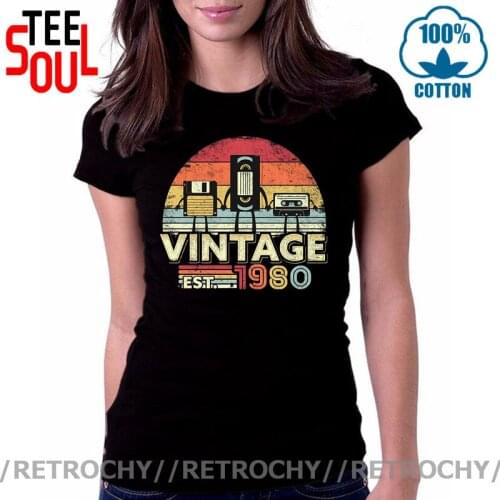 Retro Born in 1980 Shirt Vintage 40th Birthday Gift T-Shirts Funny Music Cassette Tech Wholesale T Shirts Slim Fit womens TShirt