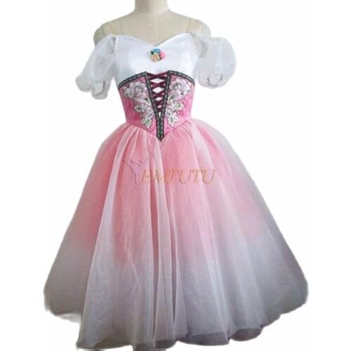 Nutcracker Romantic Ballet Tutu Ballet Long Tutu Women Pink Professional Giselle Ballet Tutu Puff Sleeve Coppelia Ballet Costume