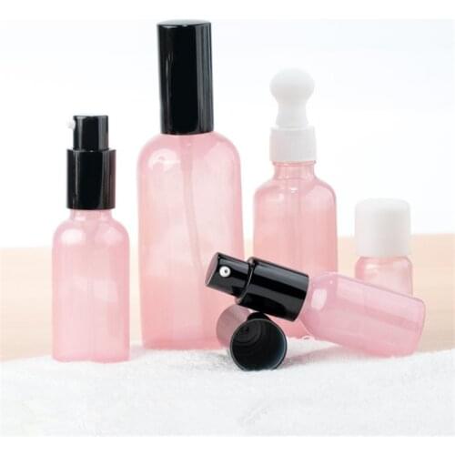 5/10/15/30/50/100ml Pink Glass Spray Bottle Lotion Pump Liquid Sprayer Fine Mist Refillable Bottles Cap Perfume Atomizer