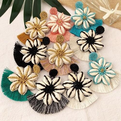Long Tassel Bohemia Shell Flower Drop Earring Women Handmade Girls Party Gift Statement Vintage Bead Eye Crystal Earring Jewelry