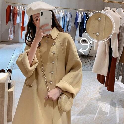 Woolen Jacket Female Outerwear Double-Sided Cashmere Wool Coat Womens Mid-Length 2021 New Autumn Winter