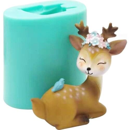 3D Sika Deer Silicone Mold For Cake Candle Decoration Handmade Sika Deer Chocolate Figures Polymer Clay Silicone Form Concrete