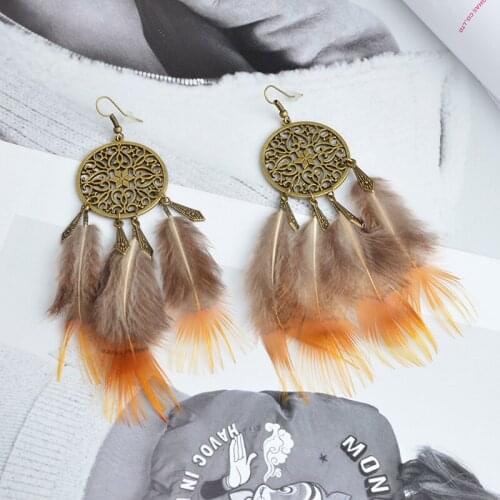 SimpFeather Tassels Drop Earring Bohemia Vintage Ethnic Round Big dangle Earrings for women Long Boho Jewelry Party accessories