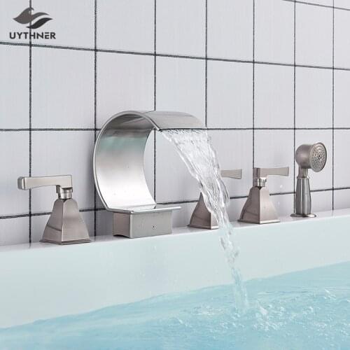 Bathtub Faucet Mixer Basin Tap Wide Spout Waterfall Tub Bathroom Faucet Hot And Cold Water Mixer With Hand Shower Bath Faucet