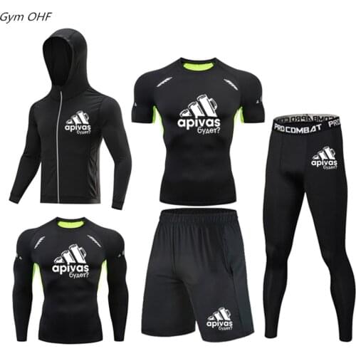 Gym Sets Men Rashguard Jiu Jitsu Tshirt Men Boxing Jerseys BJJ KickBoxing Muay Thai Shorts Tights Fitness Run Trained Sport Suit