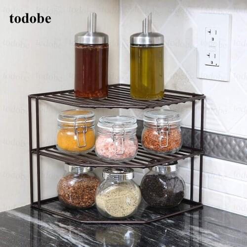 2/3 Layers Corner Storage Rack Spice Rack Removable Kitchen Organizer Holder Metal Desktop Space-saving Shelf Under Sink Rack