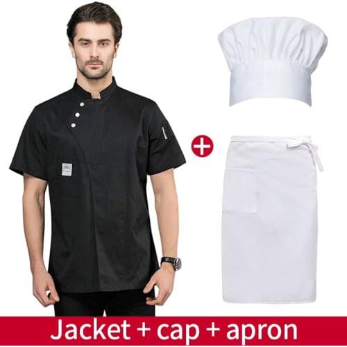 Unisex Chef Uniform Set Short Sleeve Kitchen Cook Clothes Bakery Hotel Chef Uniform Breathable Cooking Shirt Jacket+Aprons
