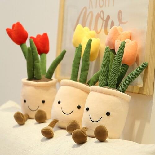 Funny Tulip Succulents Plush Stuffed Toy Soft Bookshelf Decoration Doll Creative Potted Flower Pillow Girl Child Gift
