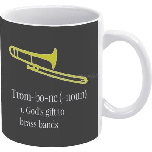 Funny Trombone Gift , Marching Band , Concert Band-Definition-Gods Gift to Brass Bands White Mug 11 Oz Funny Ceramic Coffee/Tea
