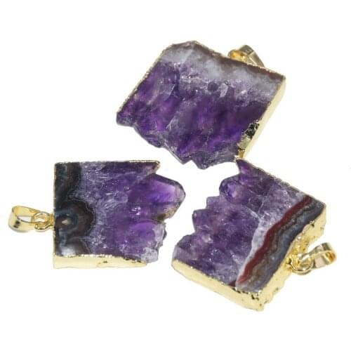 Natural amethysts slice rectangle pendant women 2019 boho new big purple quartz crystal geode druzy pendant for jewelry making