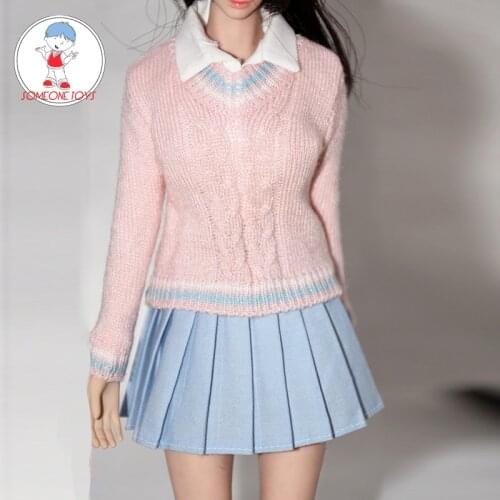 1/6 Female pleated skirt white Casual sweater Outer shirt school uniform for 12 inch TBLeague Body Figures Jiaou doll