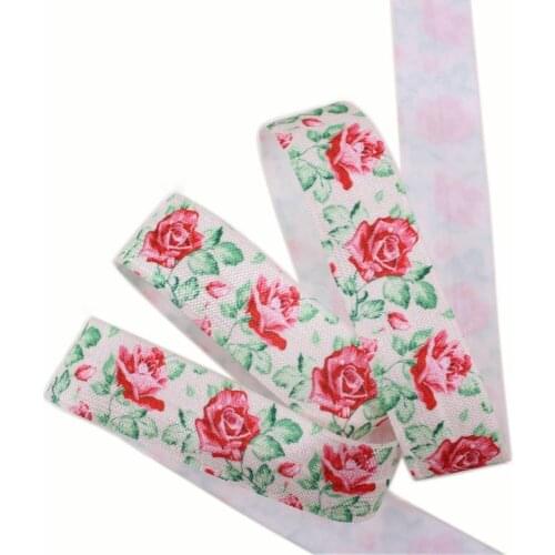 2 designs 25mm heat transfer floral FOE flower fold over elastic 100yards/lot