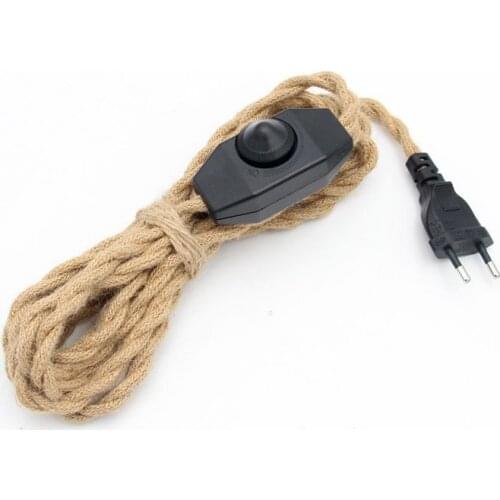 220V AC Power Cord 2M EU Plug Vintage Hemp Cord With Line Switch European Standard Power Cords For Retro Light Design