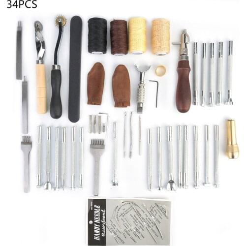 34pcs/Set Leather Craft Punch Tools Sewing Stitching Carving DIY Handmade Groover for Basic Stamping Set