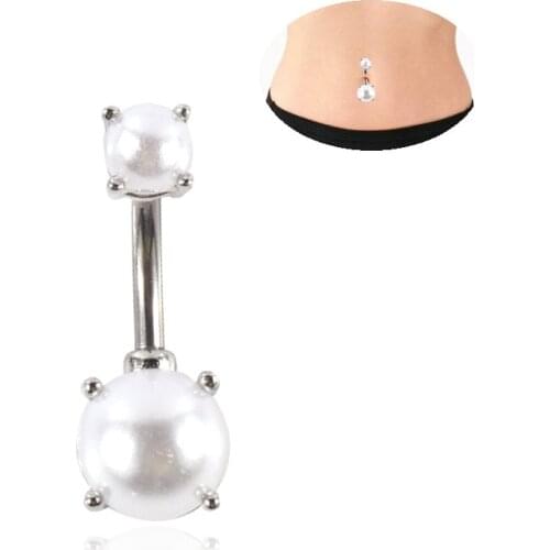Piercing Accessories Short Double Pearl Belly Button Ring Trendy Medical Hypoallergenic Belly Button