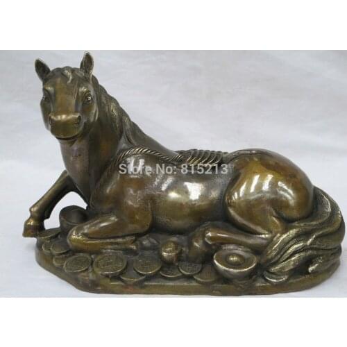 Bi00784 10"China chinese Bronze carved Animal money FOO zodiac Horse FU MA Statue