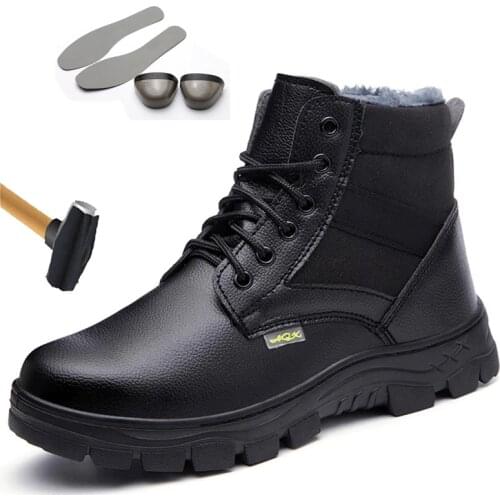 Mens winter cold and warm protective shoes, anti-smash and anti-stab safety shoes, outdoor training work boots