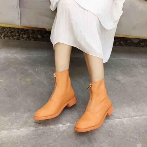Ankle Boots women Short Boots flat platform shoes Ladies Autumn fashion Casual Comfortable Front zipper Round toe boots