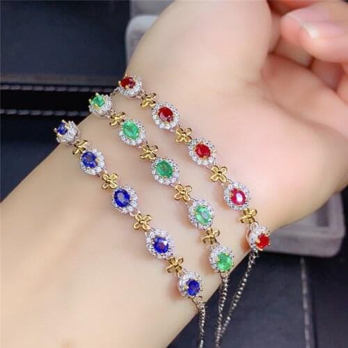 WEAINY Natural Emerald & Ruby & Sapphire Bracelet, S925 Sterling Silver Bracelet, Super Beautiful Bracelet, With Certificate
