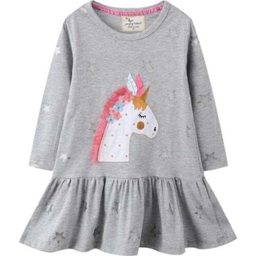 Jumping Meters Autumn Winter Princess Girls Dresses Hot Selling Animals Print Cute Childrens Party Costume Birthday Kids Dress