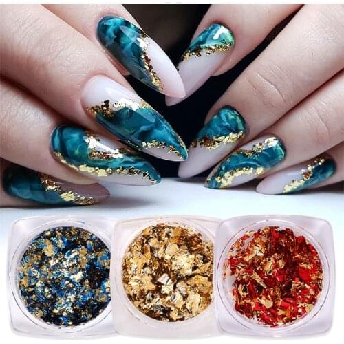 Gold Silver Aluminum Nail Foil Glitter Sequins Nails Art Irregular Flakes Chrome Powder Sparkly Sticker Manicures Accessories