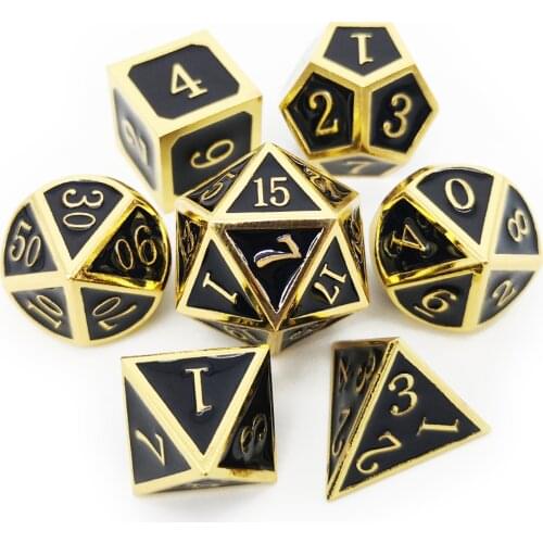 Haxtec Metal DND Dice Set Gold Black Polyhedral Dice for D&D RPG Games