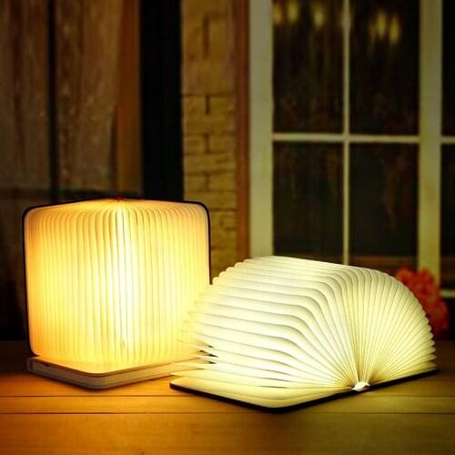 INS creative wood grain LED book light portable flip page origami book light USB charging night light decoration folding