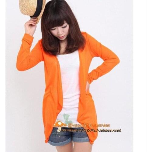 50pcs/lot fedex fast woman summer solid long sleeve kimon female thin loose candy color Cardigan kimono (good)