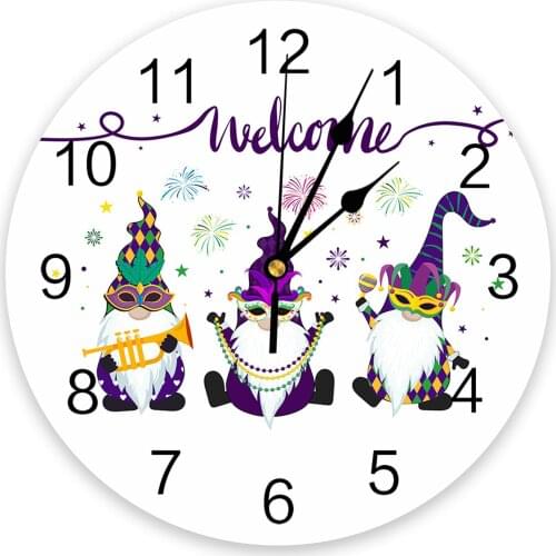 Carnival Gnome Mask Round Wall Clock Modern Design Home Living Room Decoration Childrens Room Kitchen Table Clock