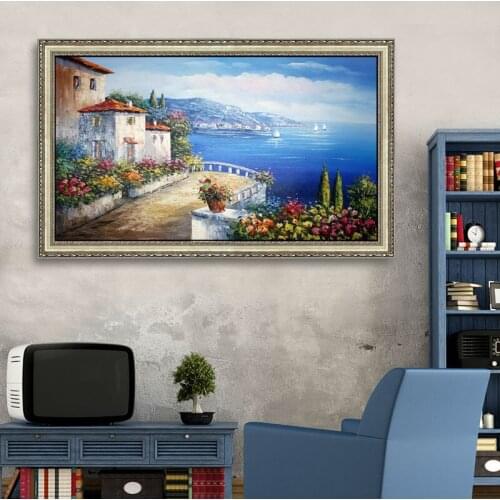 Canvas painting DZH004 hand painted oil painting Mediterranean Sea wall art canvas for living room seaside town