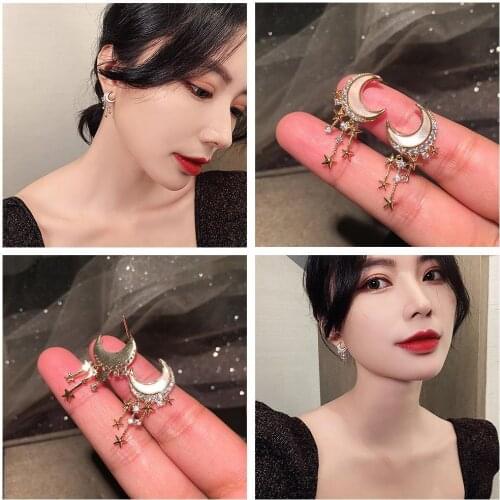 Tassel Rhinestone Earrings Trendy Moon Dangle Earrings Party Jewelry Pendant Earring Gift Girl F1A1