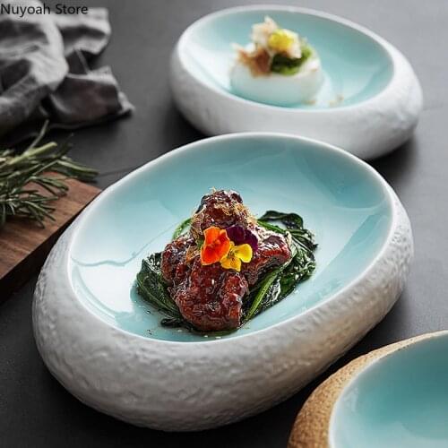 Creative 10 Inch White Tray Tableware Oval Irregular Dinner Plate Personality Cold Dish Plate Hotel Restaurant Display Plate