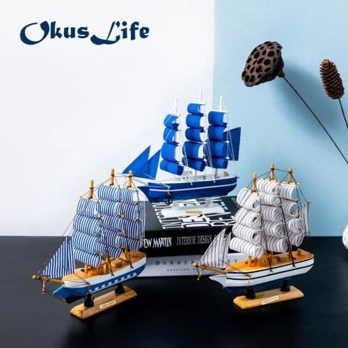 Creative 24x22cm Wood With Canvas Sailboat Model For Home Decoration Children Bedroom Office Decorate Toys Marine Theme Gift