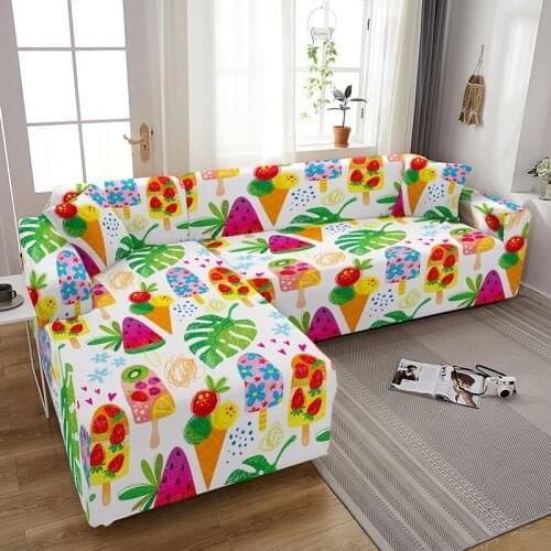 L Shape Stretch Sofa Cover Cute Cartoon Fruit Non-slip Combination Couch Covers Elastic Slipcover For Living Room Decoration
