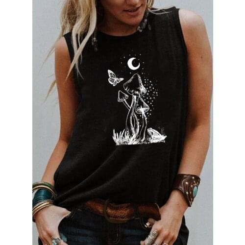 Mushroom Tank top Goth Fairycore Mushroom trendy tankTee Vegan summer style Sleevele shirts women fashion casual vintage tops