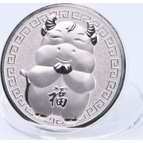 Non Magnetic Chinese Zodiac Animal Bull Cattle Lucky Commemorative Coins 2021 Year Of Ox Silver Coin Souvenirs Gifts