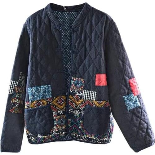 2020 NEW Autumn Winter Retro Cotton Linen Jacket Women Casual Cotton-padded Jackets Loose Stand-up Collar Button Coats Top 1A