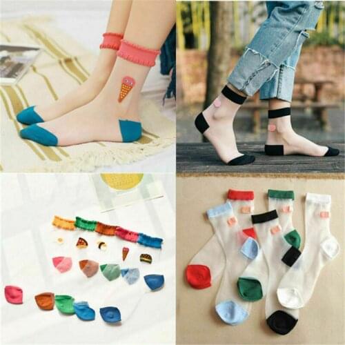 Pair Women Girls Harajuku Lovely Food Animal Ankle Socks Transparent Stockings