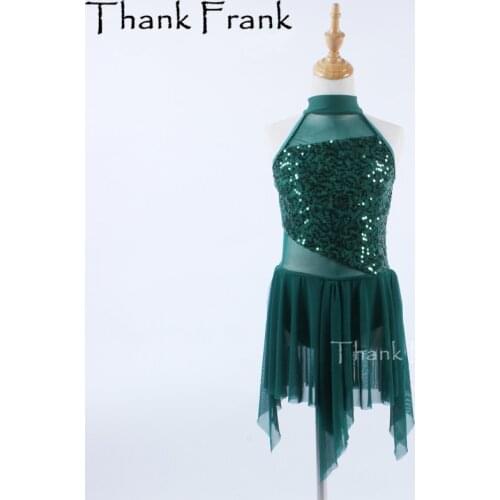 Mock Turtleneck Tank Latin Dress Girls Women Sequin Mesh Modern Dance Costume Adult Professional Irregular Lyrical Dresses C479