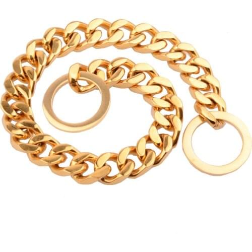 Tiasri 14mm Small Medium Large Dog Leashes Sturdy Stainless Steel Dog Collar Double Circle Adjust Size Gold Color Pet Supplies