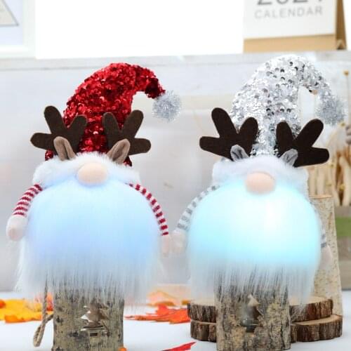Christmas Glowing Sequins Antlers Rudolf Doll Dwarf Doll Desktop Show Window Decoration