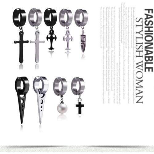 1 pair Punk Earrings Black Multiple Styles Titanium Steel Stud Earring For Men and Women Gothic Street Pop Hip Hop Ear Jewelry