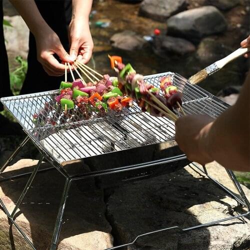 Portable Stainless Steel Assembled BBQ Grill Outdoor Picnic Camping Non-stick Surface Foldable Charcoal Barbecue Grill Stove