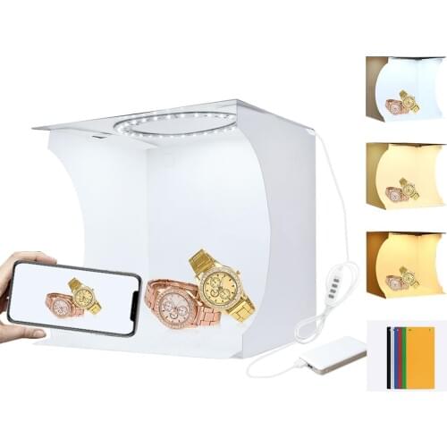 PULUZ 20cm Ring LED Panels Folding Portable Light Photo Lighting Studio Shooting Tent Box Kit 6 Backdrops Tabletop Shooting